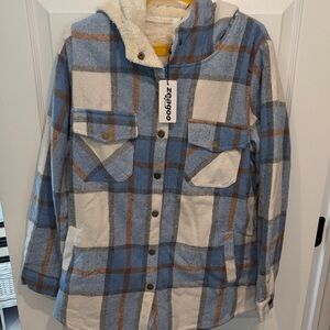 Blue and White Plaid Hooded Jacket NWTs
